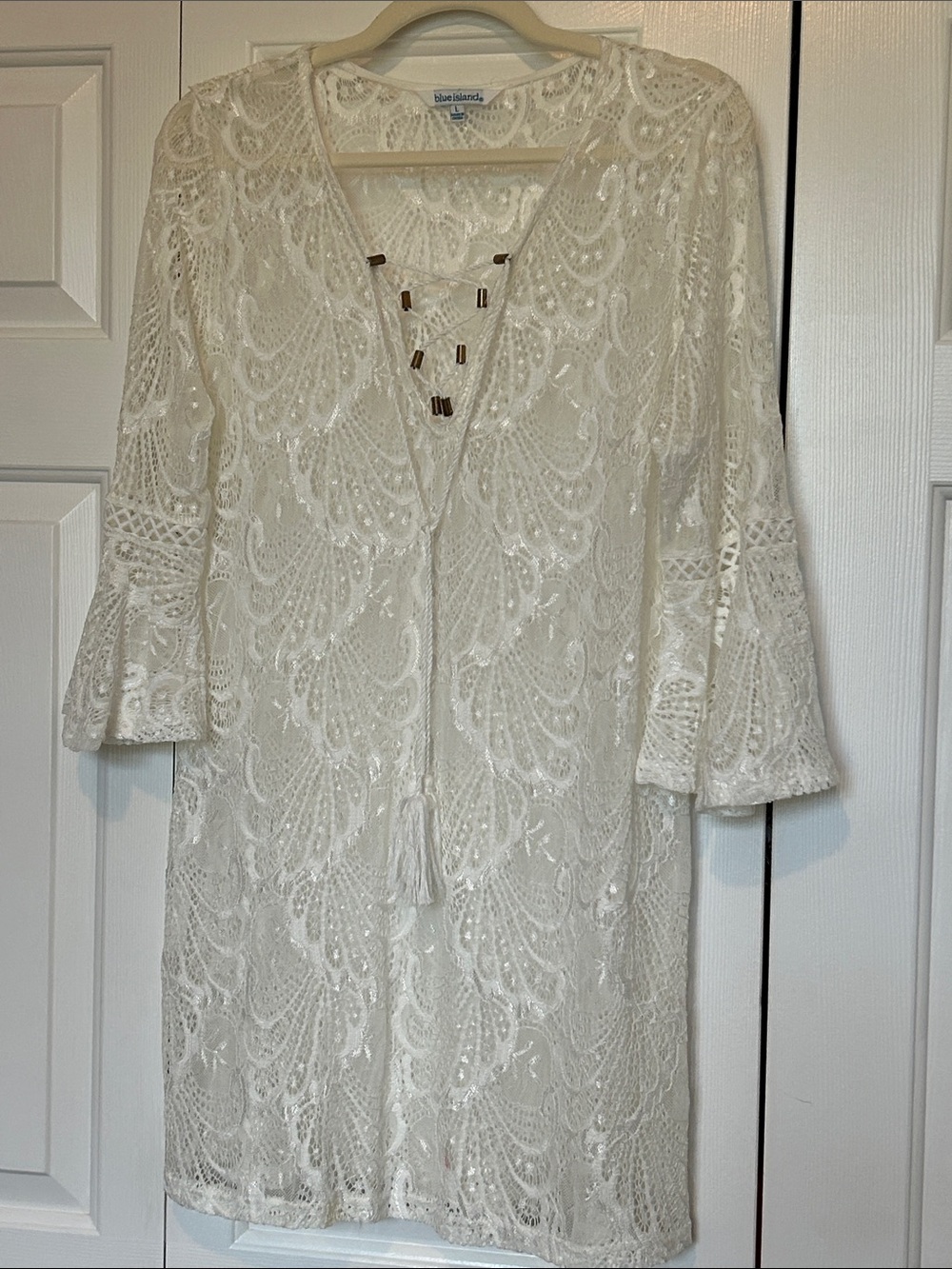 blue island White Lace Swim Coverup